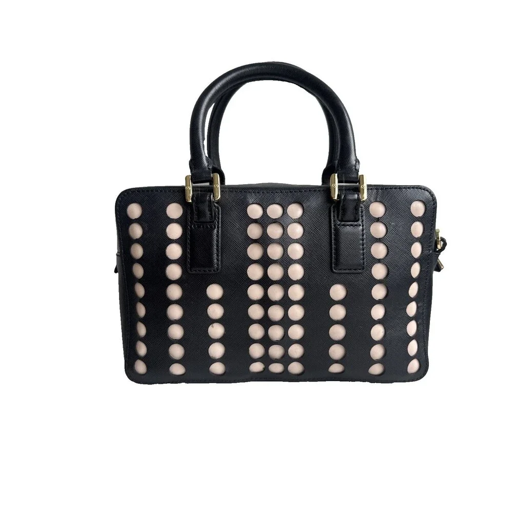 Tory Burch Robinson Lily Satchel Crossbody Bag Black & Beige Saffiano Leather